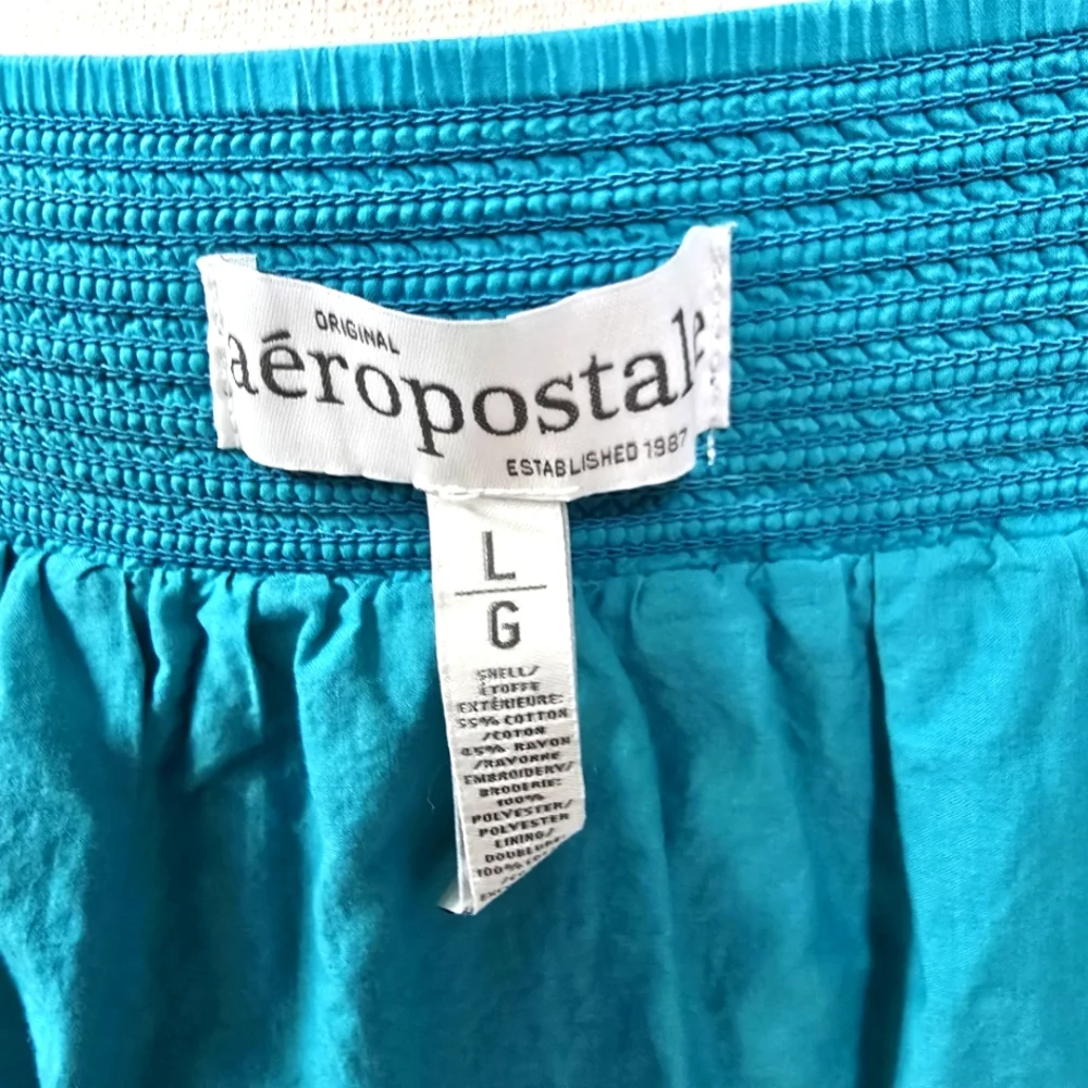 2/$30 Aeropostale Turquoise Bubble Mini Skirt‎ Size L Purple Embroidery Summer